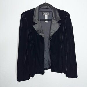 Alex Evenings Blazer Women Medium Velvet Jacket Full Zip Satin Collar Black B9